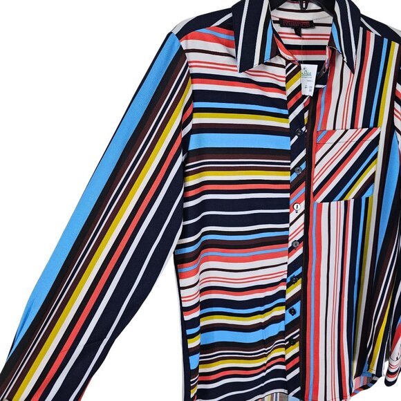 Mishca Multicolor Striped Button Up Shirt S Artsy Rainbow Geometric Relaxed‎ Fit - Picture 3 of 8